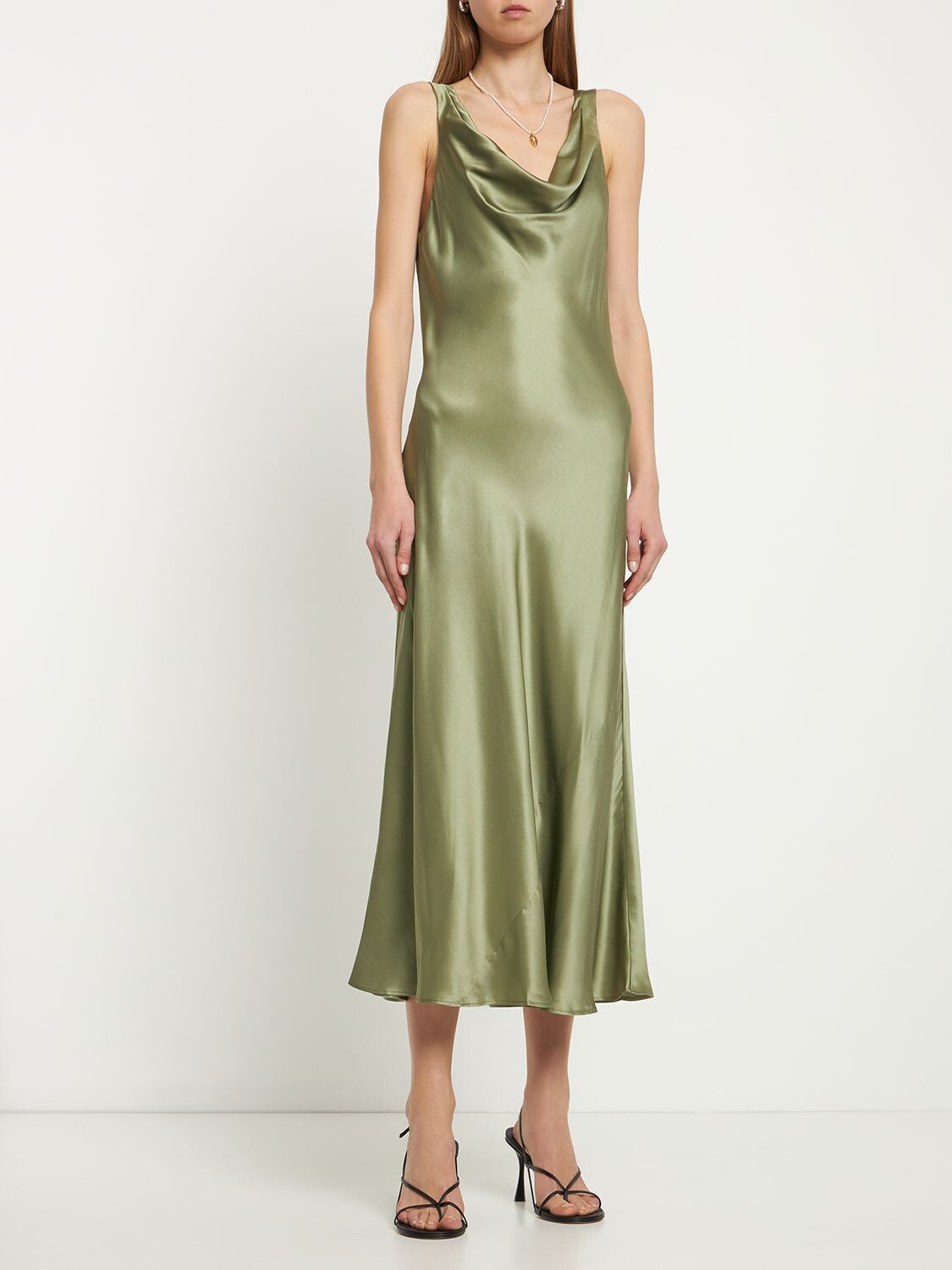Shop Reformation Bryn Silk Charmeuse Midi Dress In Green
