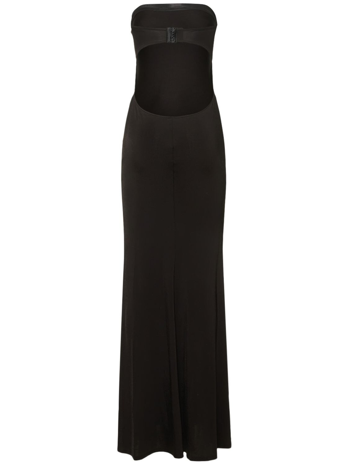 Shop Reformation Athens Stretch Knit Long Strapless Dress In Black