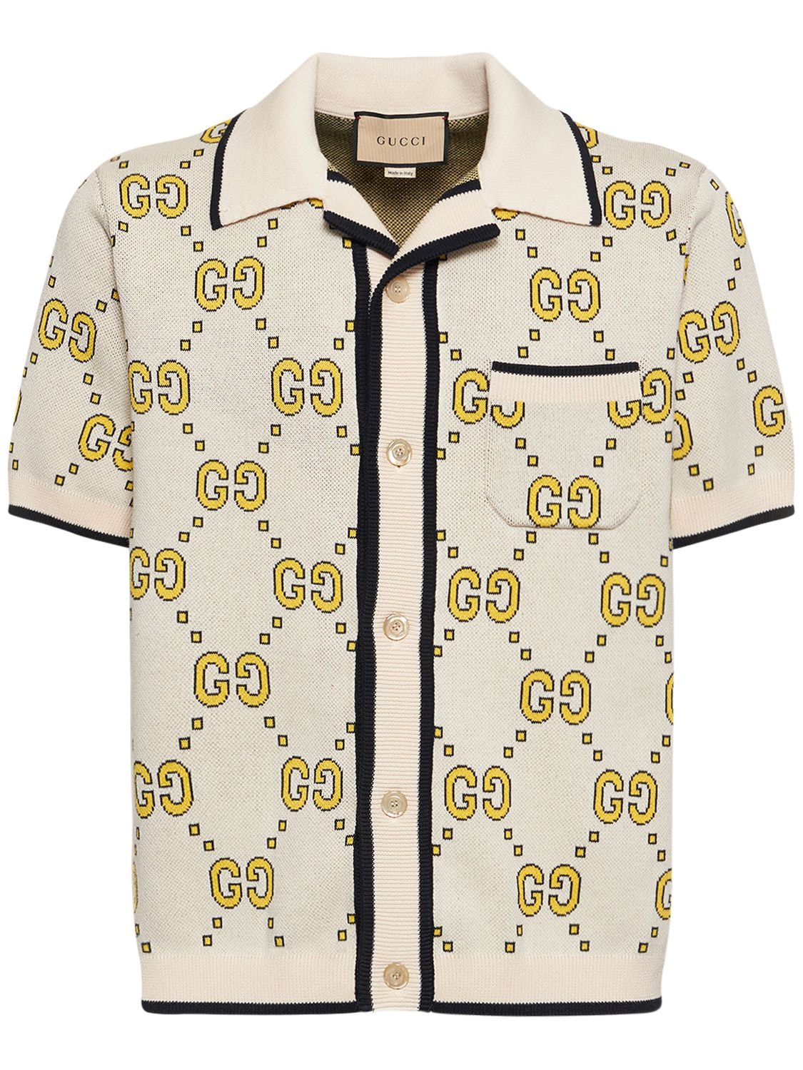 Gucci GG Cotton Bowling Shirt, Size M, White, Ready-to-wear