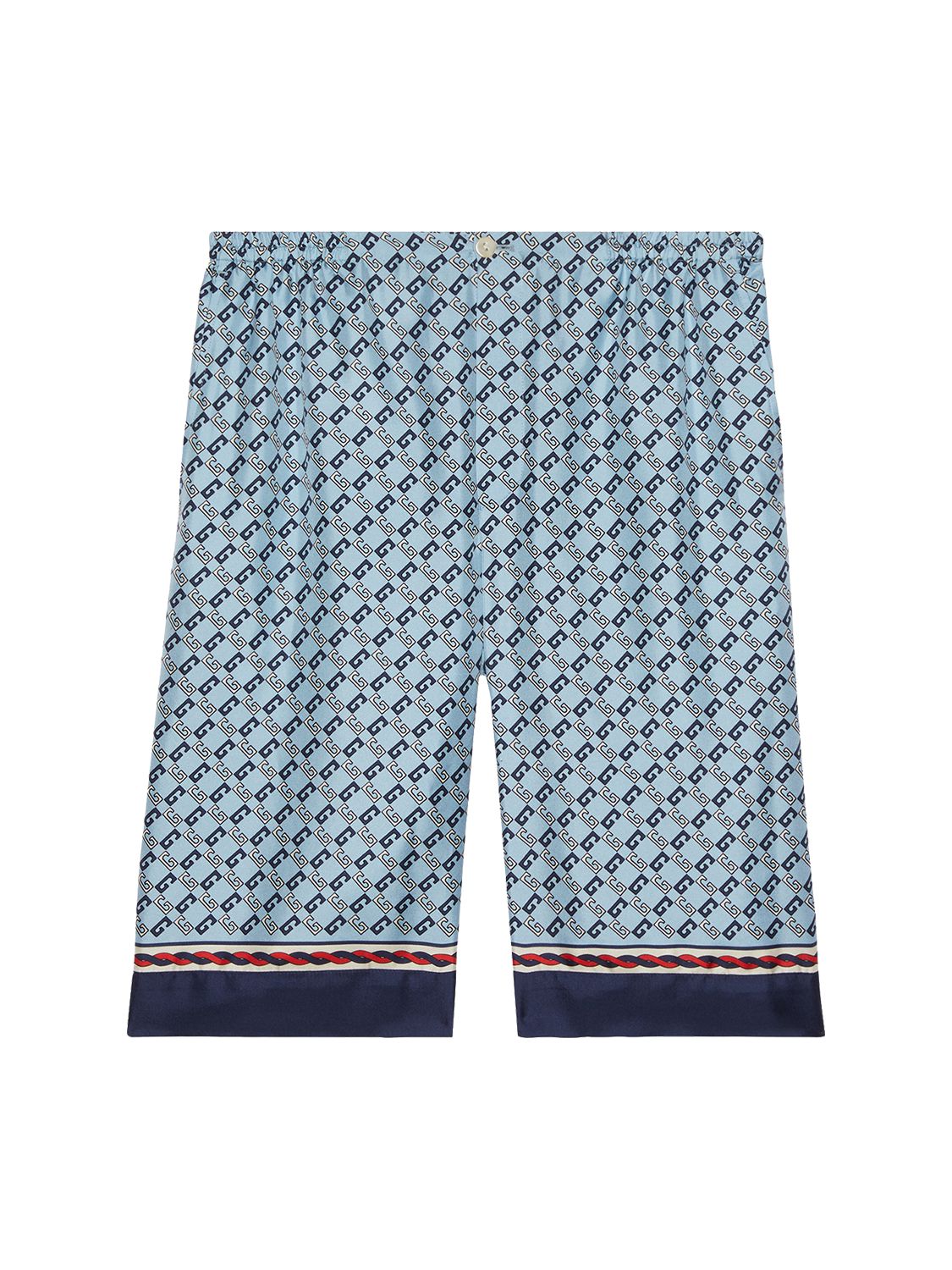 Shop Gucci Geometric Print Silk Shorts In 청록색