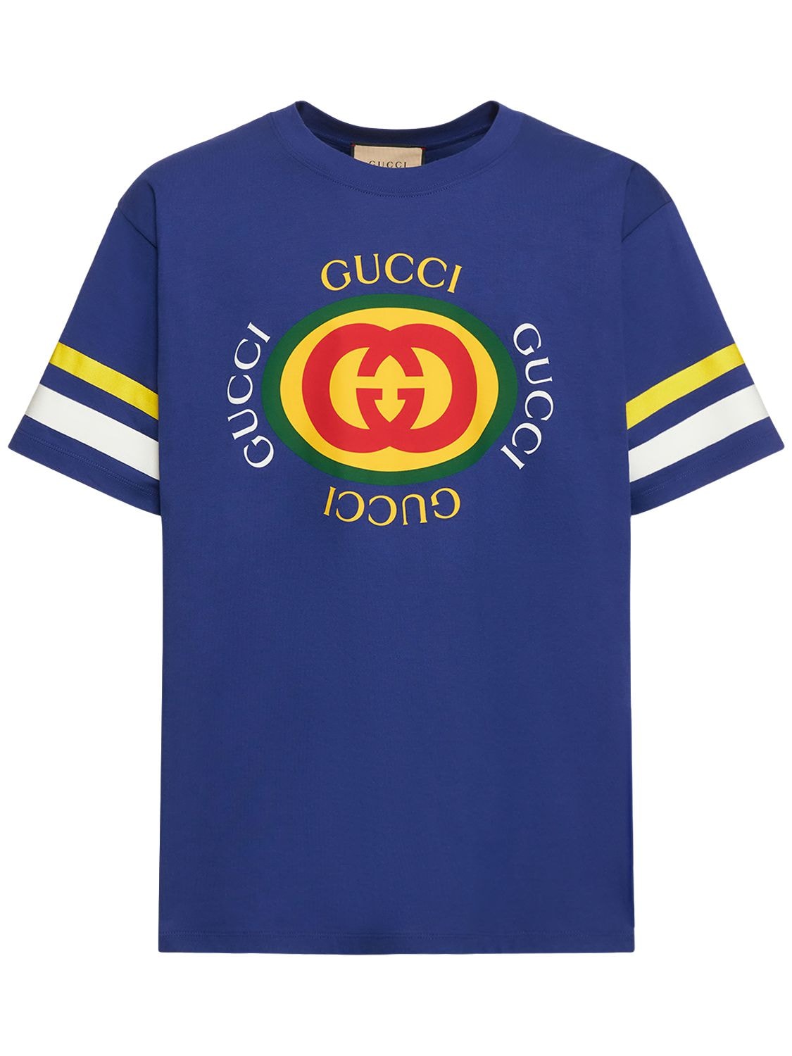 Shop Gucci Logo Cotton Over T-shirt In Marino,multi