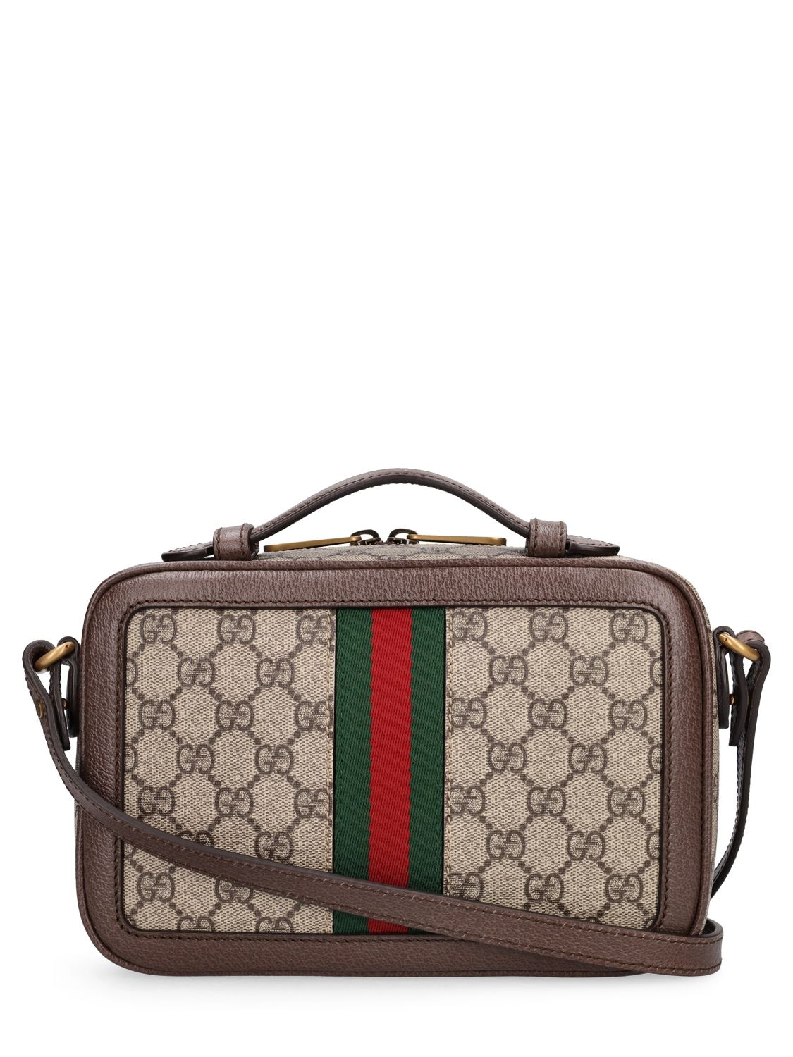 Shop Gucci Ophidia Gg Canvas Messenger Bag In Beige,ebony