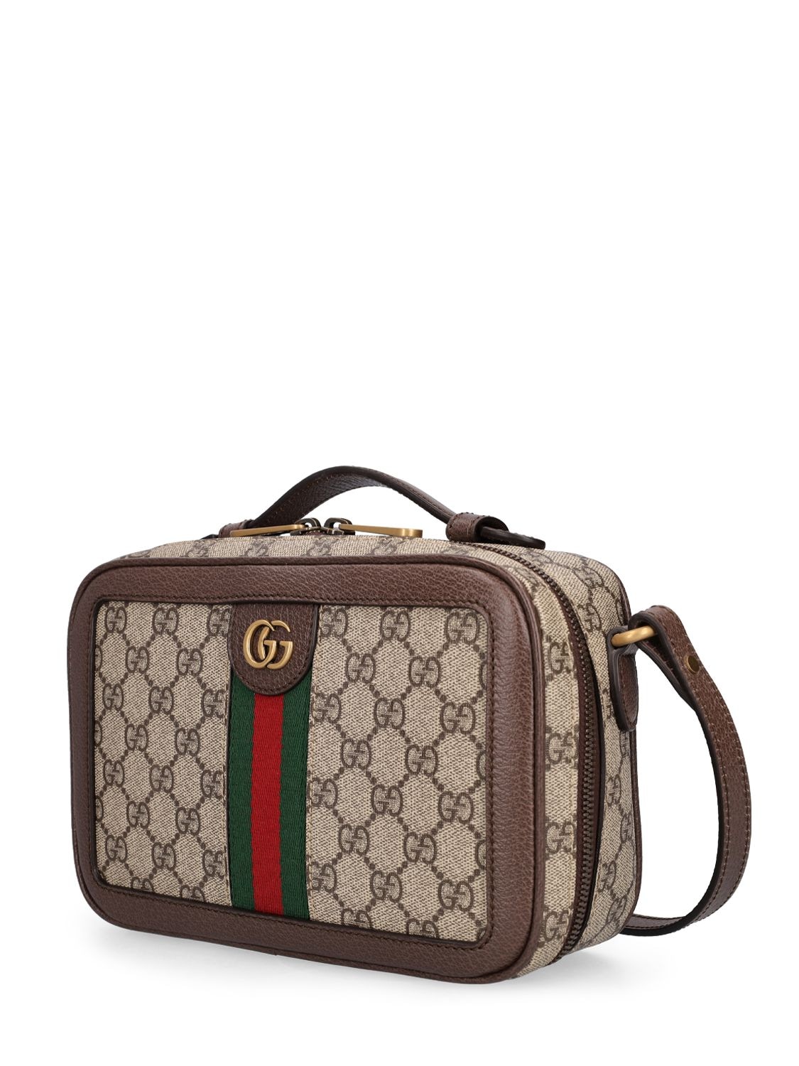 Shop Gucci Ophidia Gg Canvas Messenger Bag In Beige,ebony