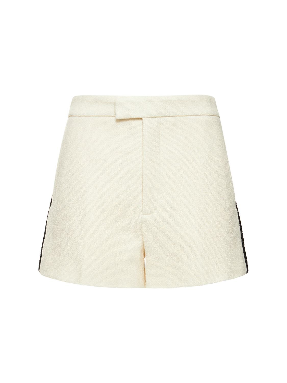 Gucci Wool Blend Tweed Embroidered Shorts In Almond Flower