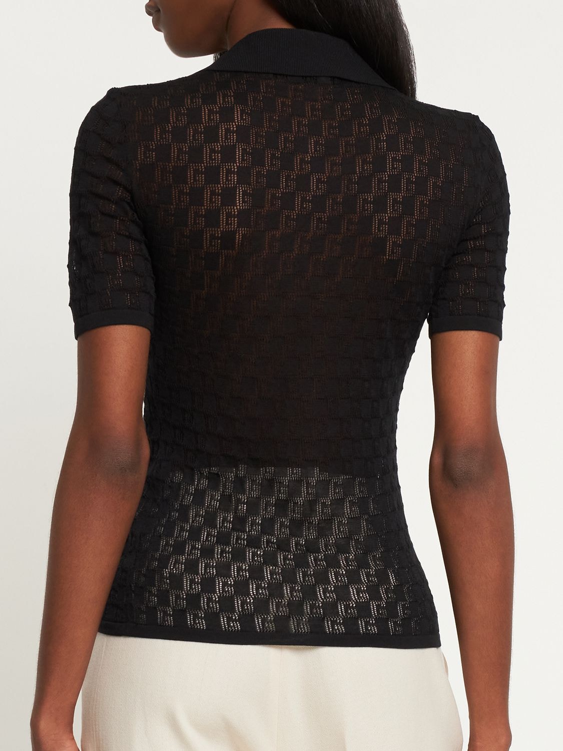 Gucci monogram-pattern Silk-Cotton Polo Shirt - Black