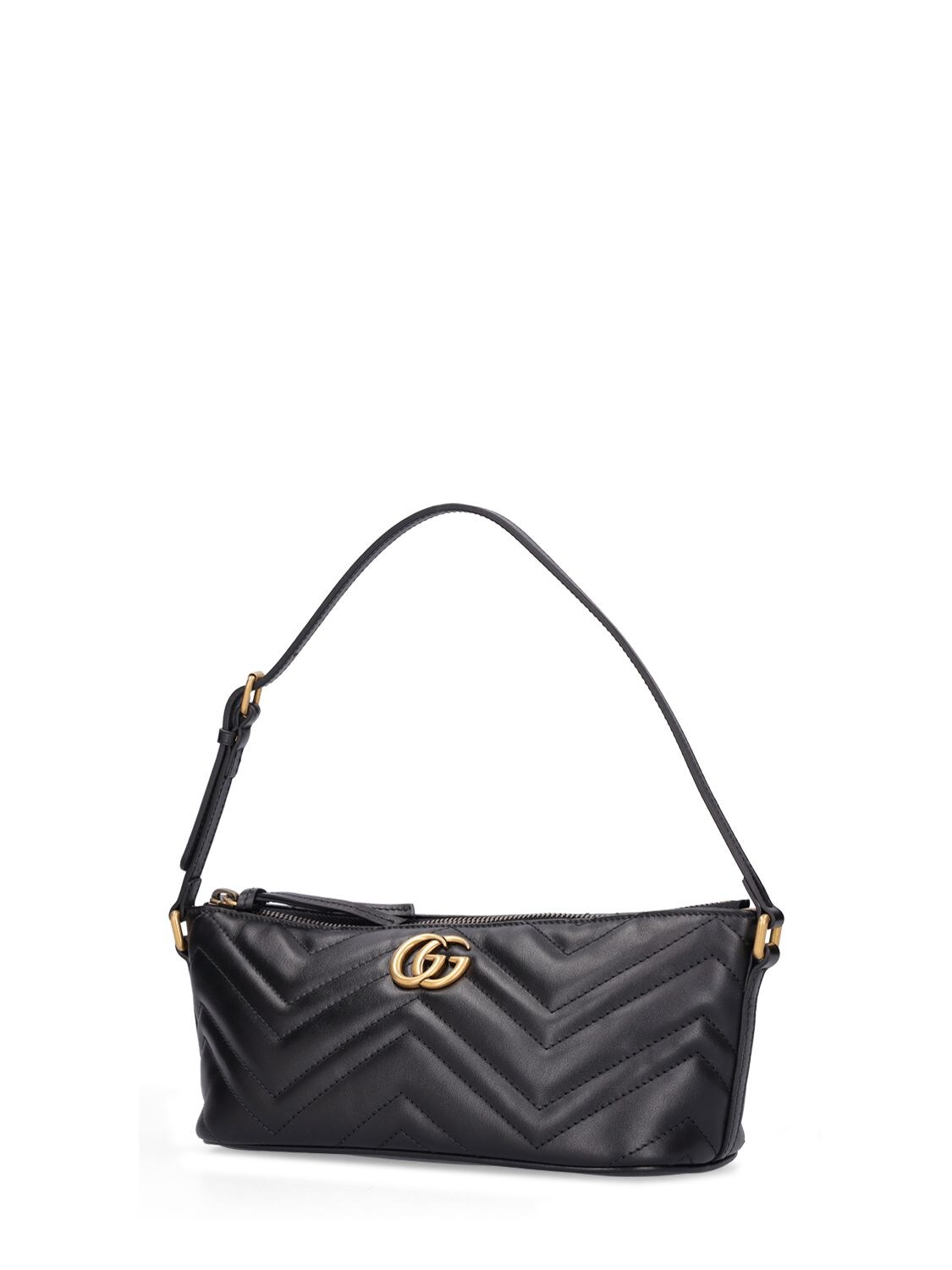 GUCCI Calfskin Matelasse Mini GG Marmont Chain Shoulder Bag Black