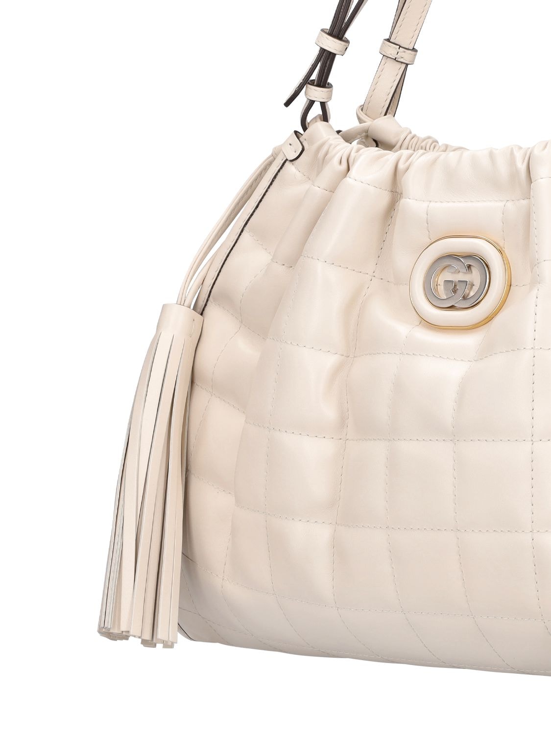 Shop Gucci Deco Quilted Leather Tote Bag In Mystic White