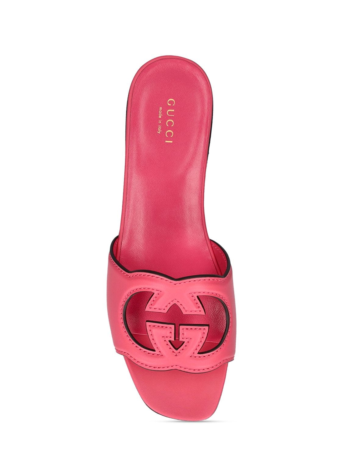 Shop Gucci 10mm Interlocking G Cut-out Slide Sandal In Pink