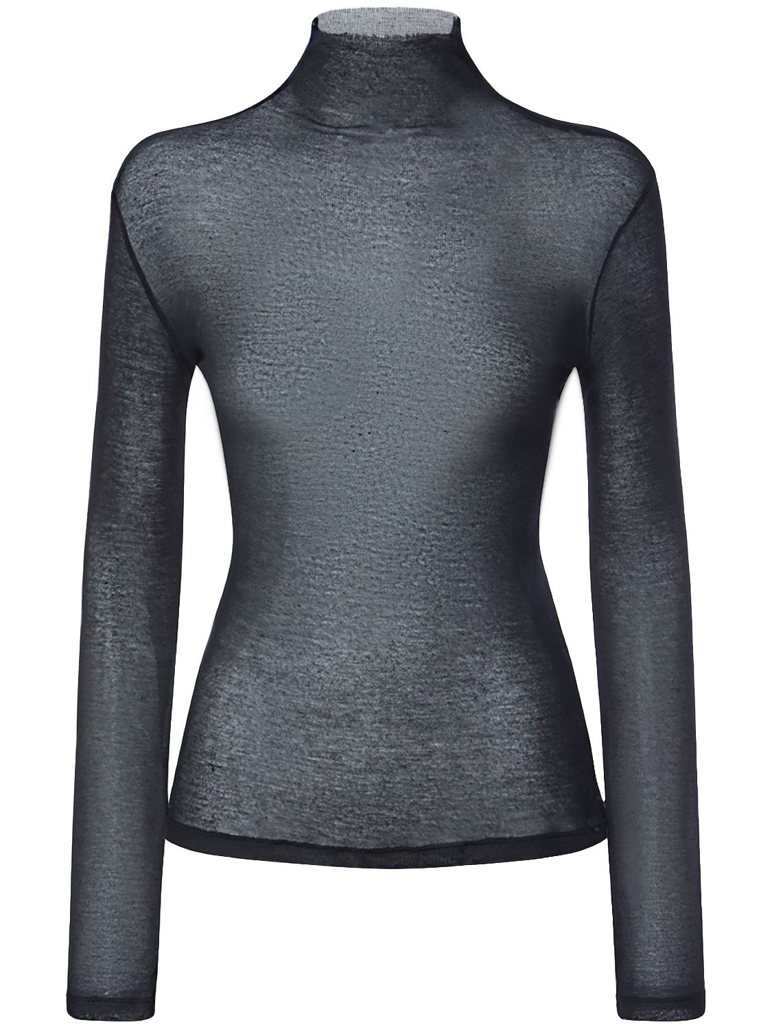 Shop Ann Demeulemeester Kaisu Sheer Knit High Neck Sweater In Black