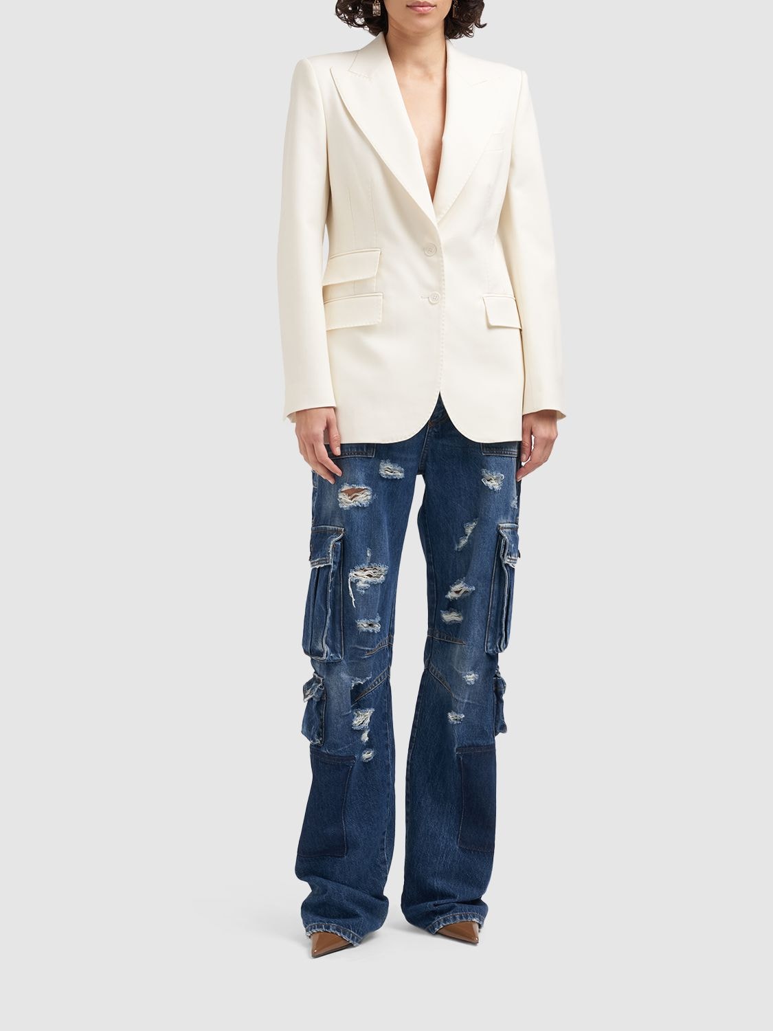 Dolce & Gabbana Single Breast Wool Cady Jacket In White