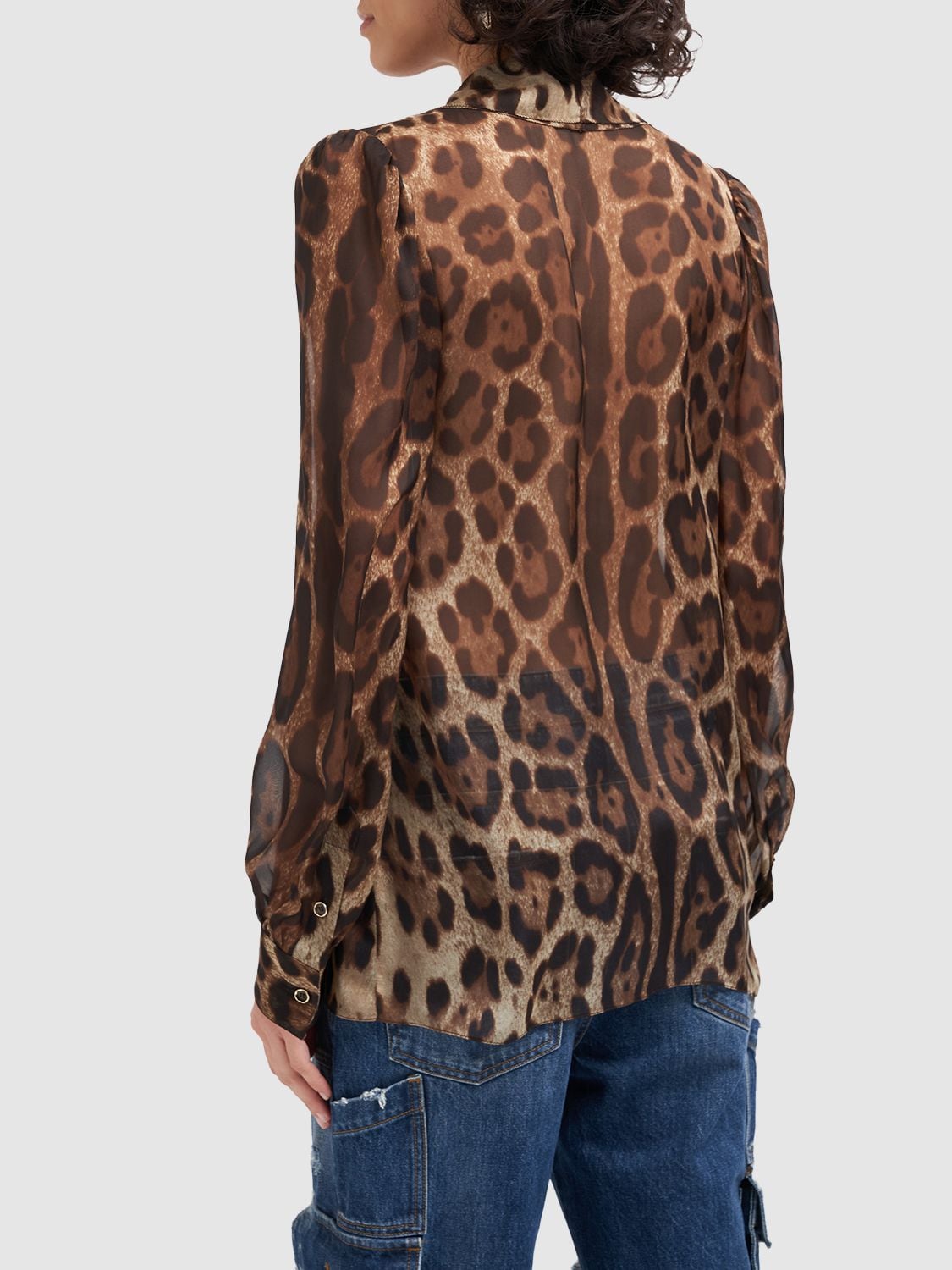 Shop Dolce & Gabbana Leopard Print Ruffled Silk Chiffon Shirt In Multicolor