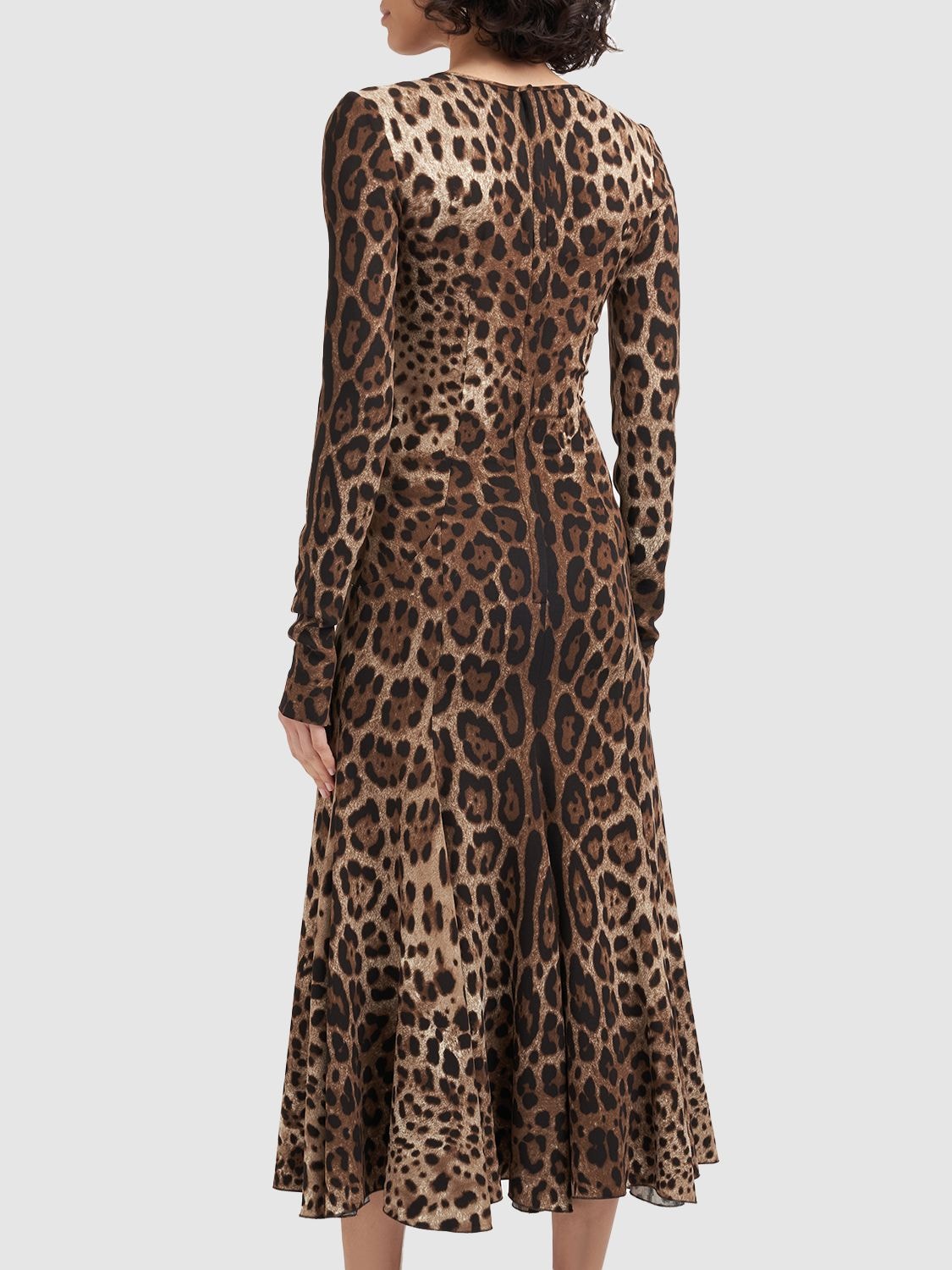 Shop Dolce & Gabbana Leopard Print Cady Midi Dress In Multicolor