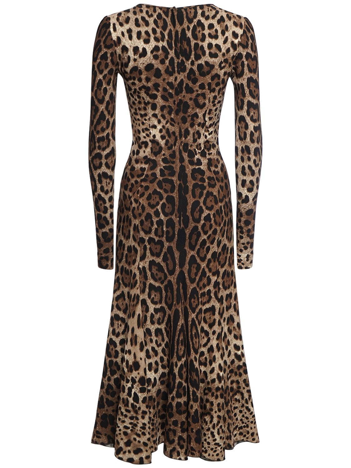 Shop Dolce & Gabbana Leopard Print Cady Midi Dress In Multicolor