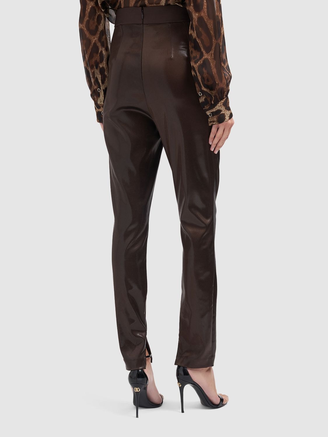 Shop Dolce & Gabbana Shiny Laminated Leggings In Brown