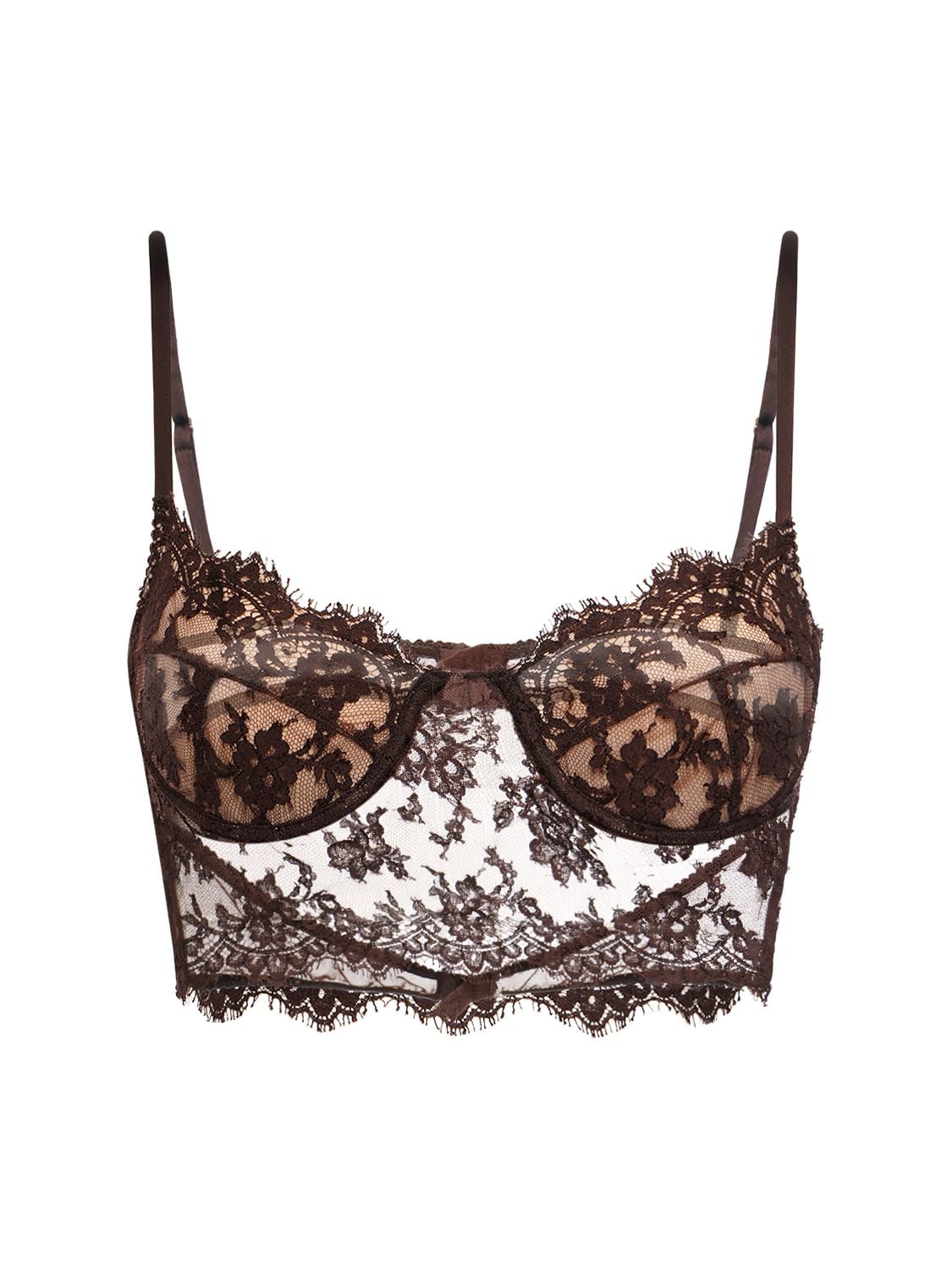 Dolce & Gabbana Floral-lace Corset-style Bra In Brown