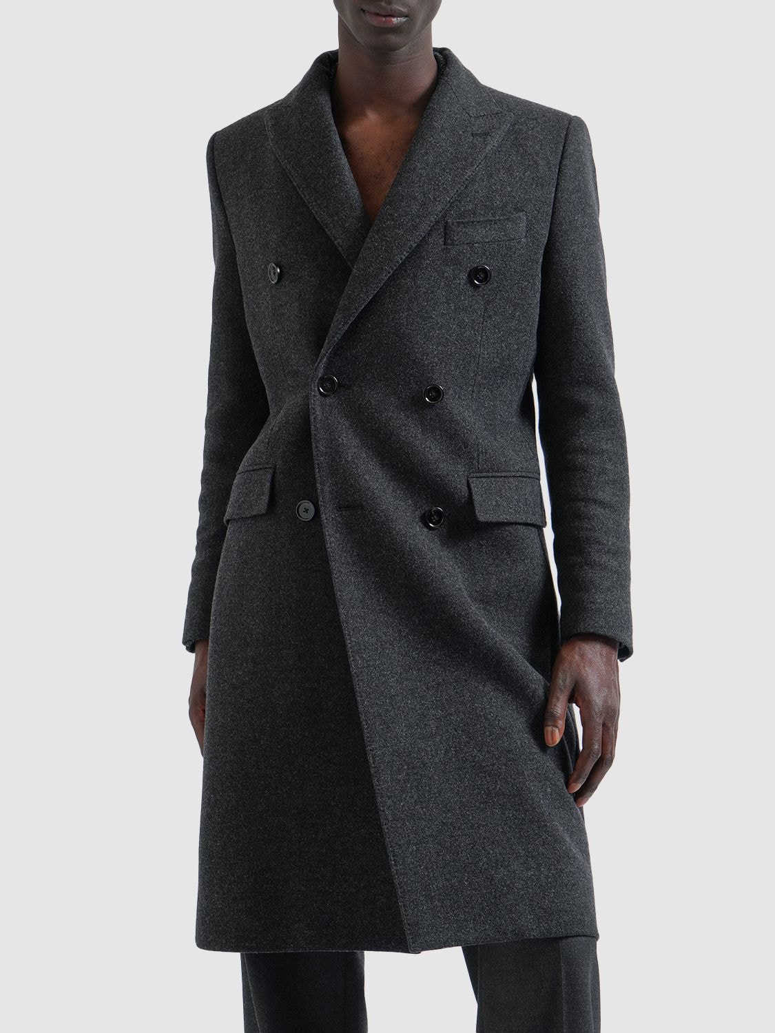 Shop Dolce & Gabbana Double Breasted Wool Coat In Black