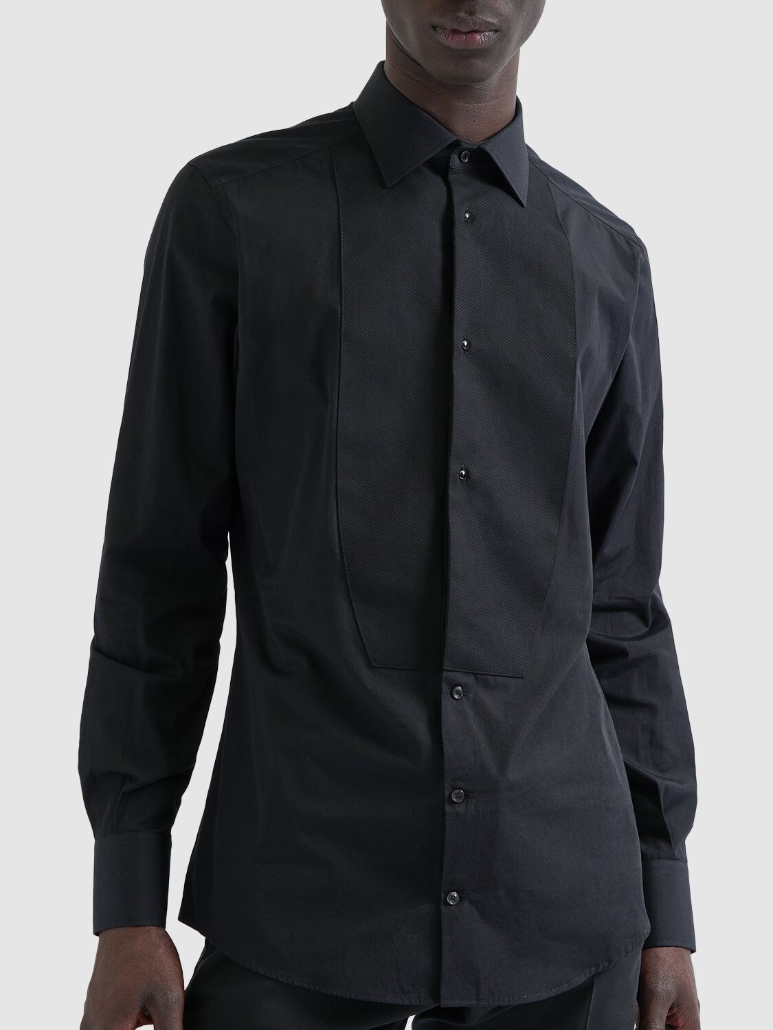 Shop Dolce & Gabbana Cotton Tuxedo Shirt In Black