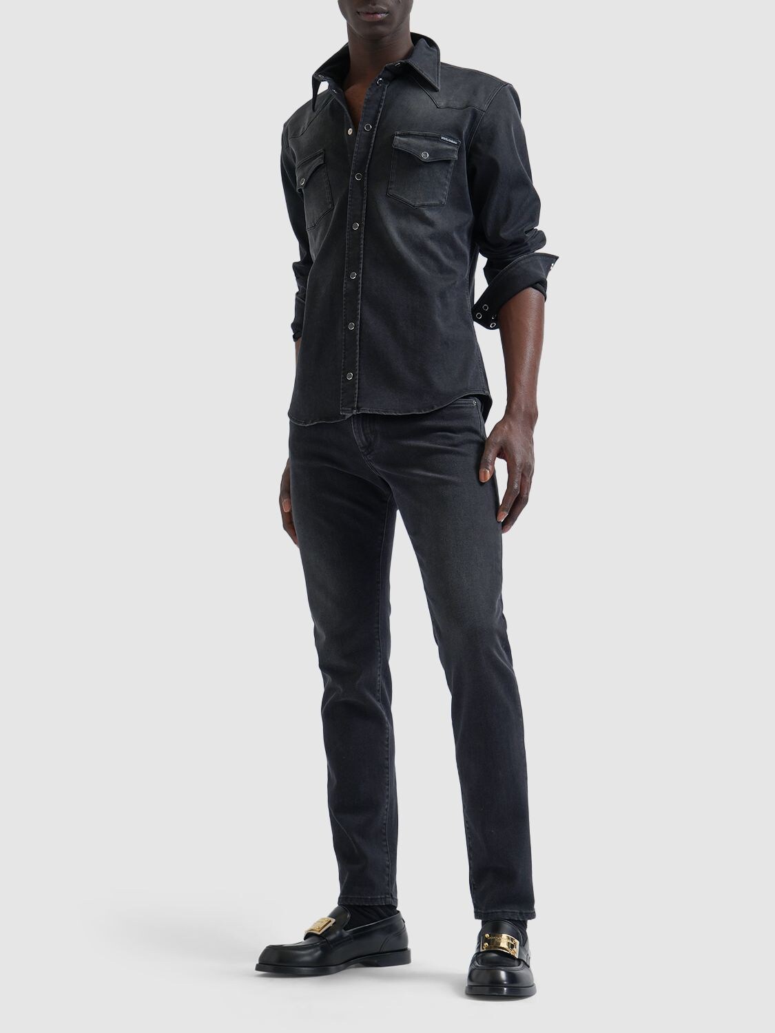 Shop Dolce & Gabbana Washed Denim Shirt In Dark Grey