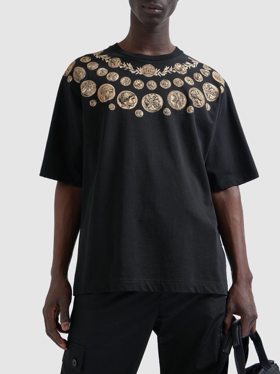 Shop Dolce & Gabbana Ancient Coins Printed Waxed T-shirt In Black