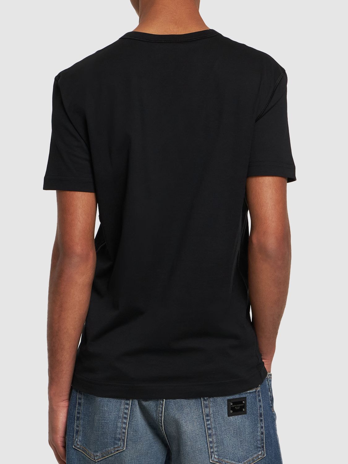 Shop Dolce & Gabbana Logo Plaque Cotton V-neck T-shirt In Black