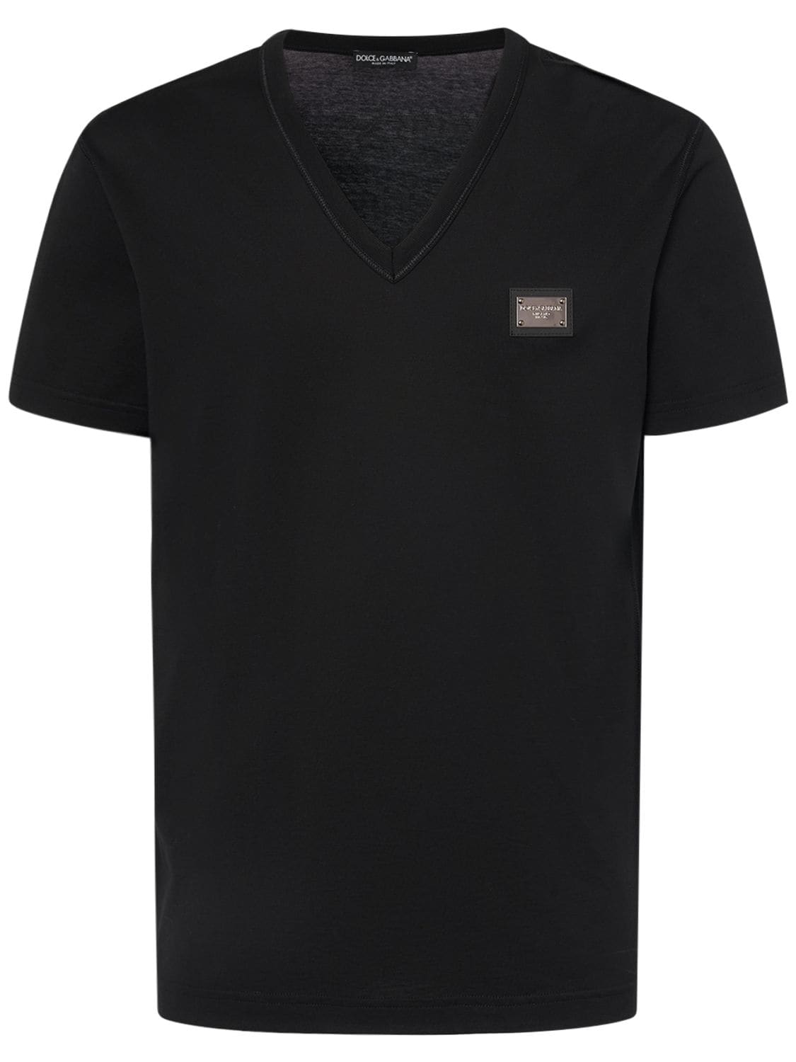 Dolce & Gabbana Logo-plaque V-neck Cotton-jersey T-shirt In Black