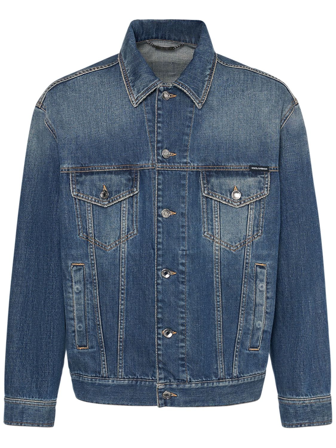 Dolce & Gabbana Washed Stretch Cotton Denim Jacket In Blue