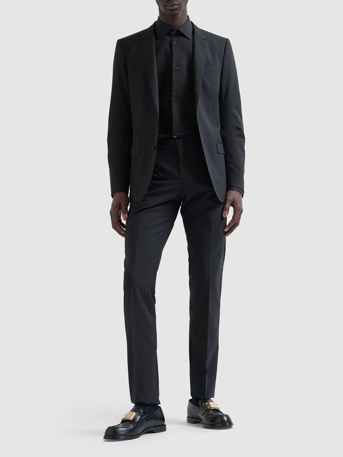 Shop Dolce & Gabbana Two-piece Stretch Wool Suit In Black