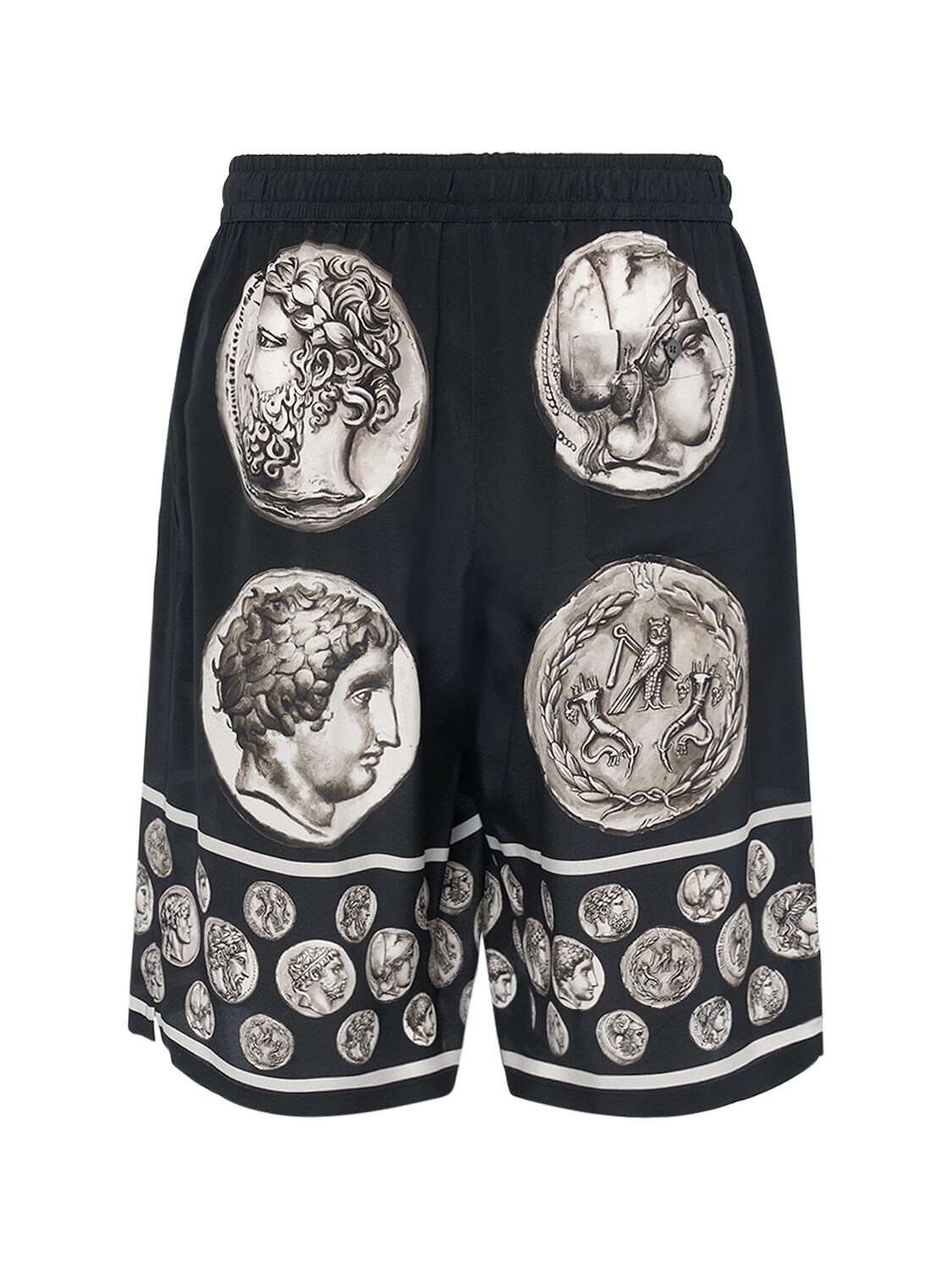 Shop Dolce & Gabbana Ancient Coins Printed Silk Shorts In Black