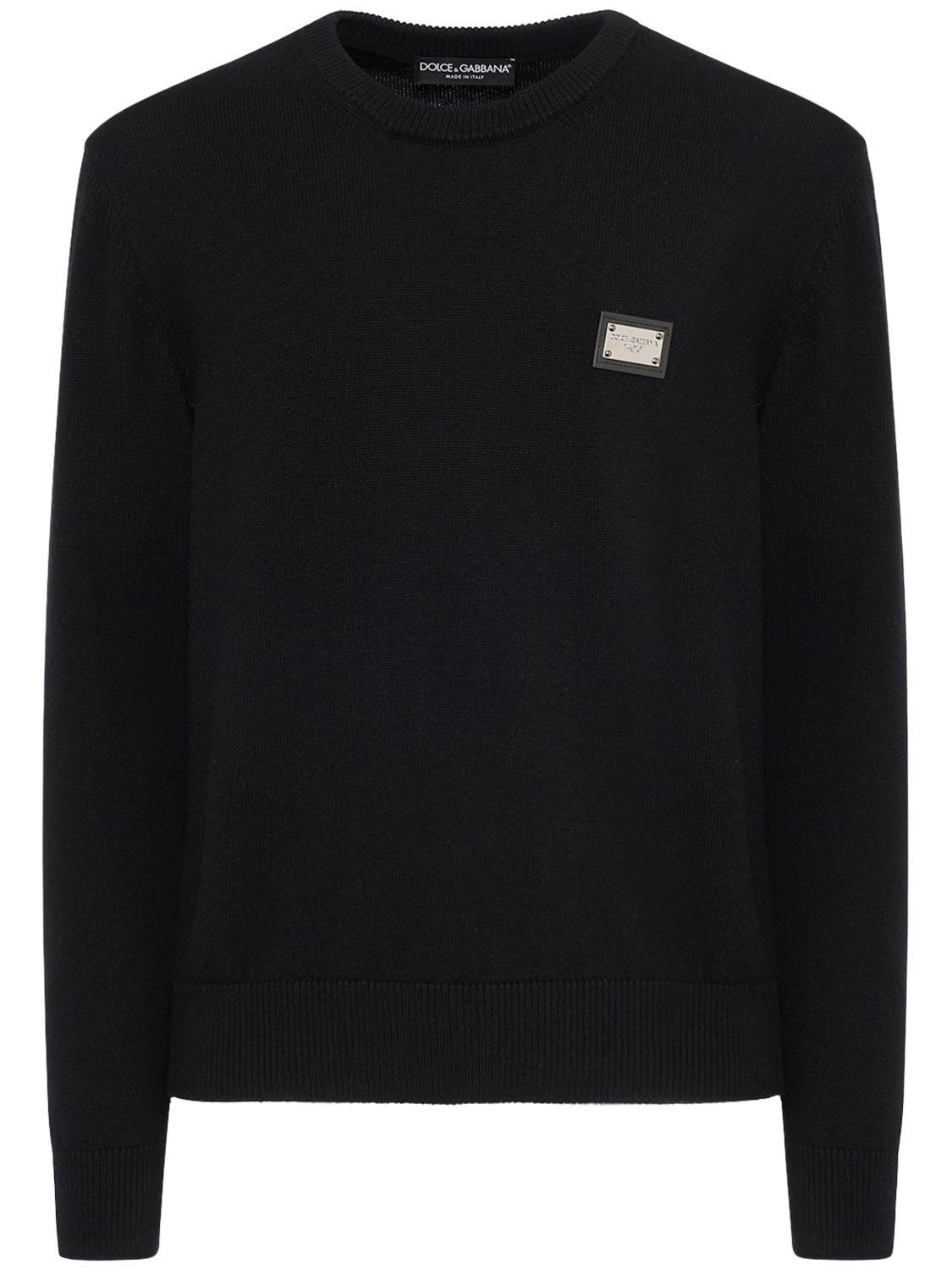 Dolce & Gabbana Wool & Cashmere Sweater Logo Plaque In Black