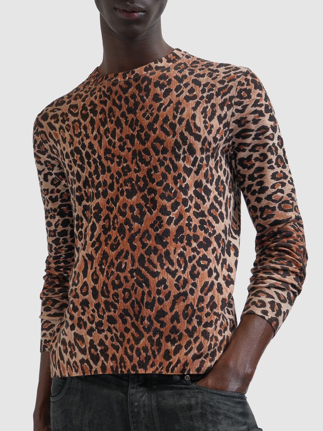Shop Dolce & Gabbana Leopard Print Wool Sweater In Brown
