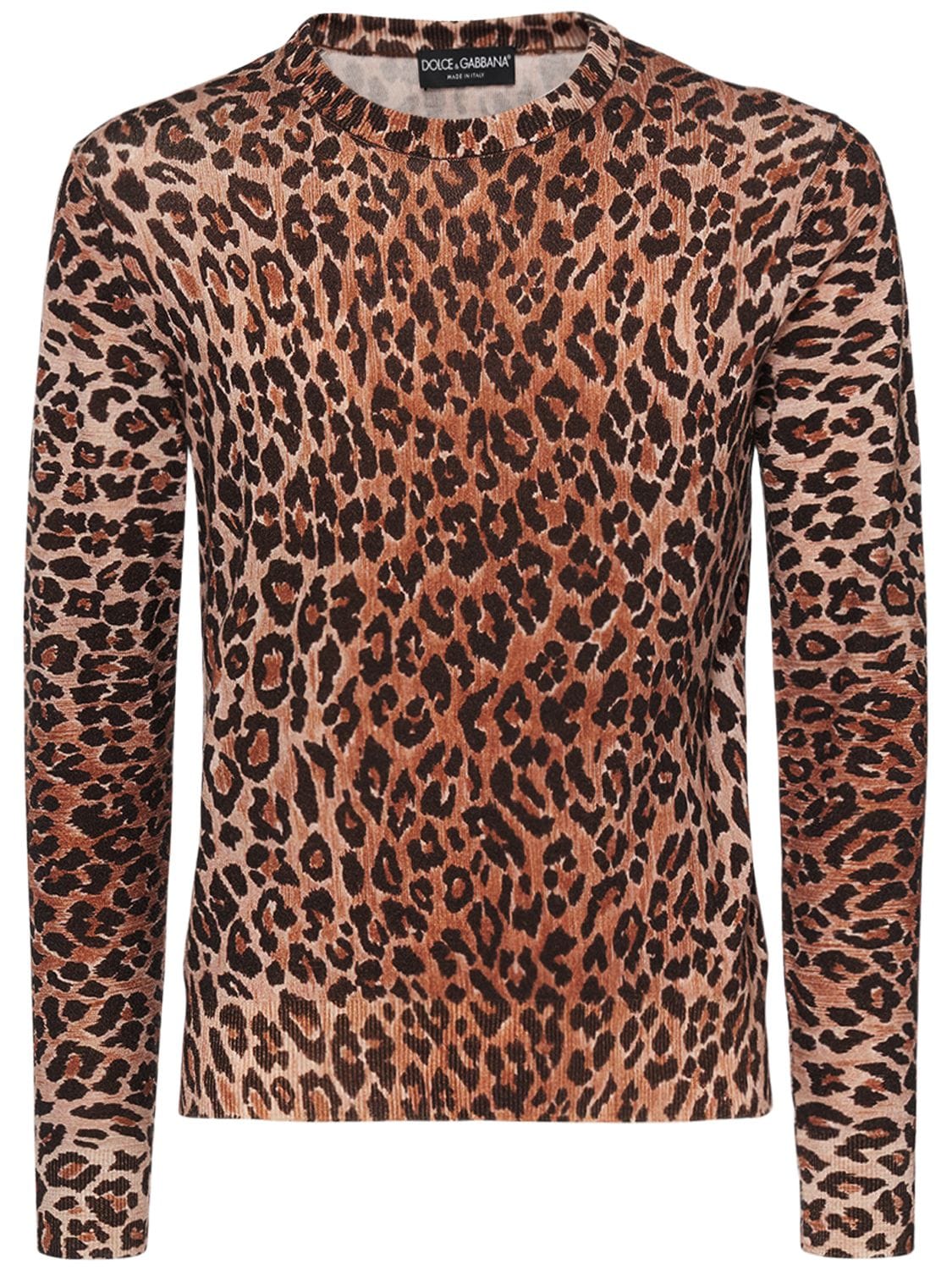Dolce & Gabbana Leopard Print Wool Sweater In Brown