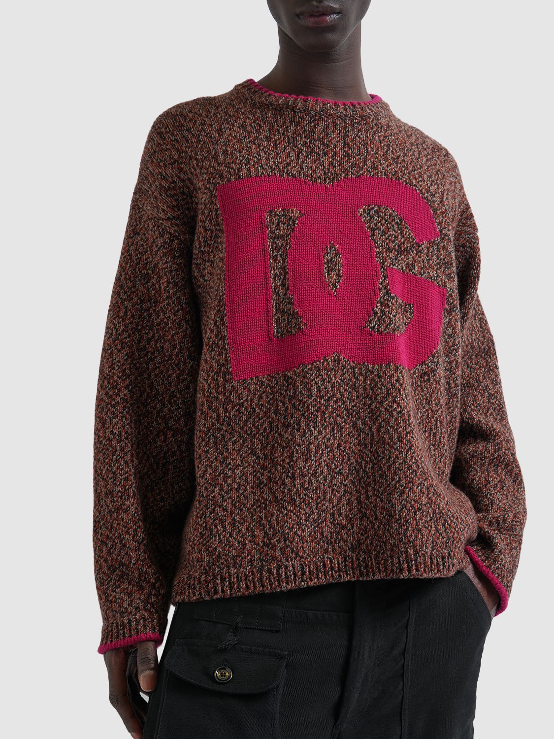 Shop Dolce & Gabbana Logo Intarsia Wool Sweater In Brown,red
