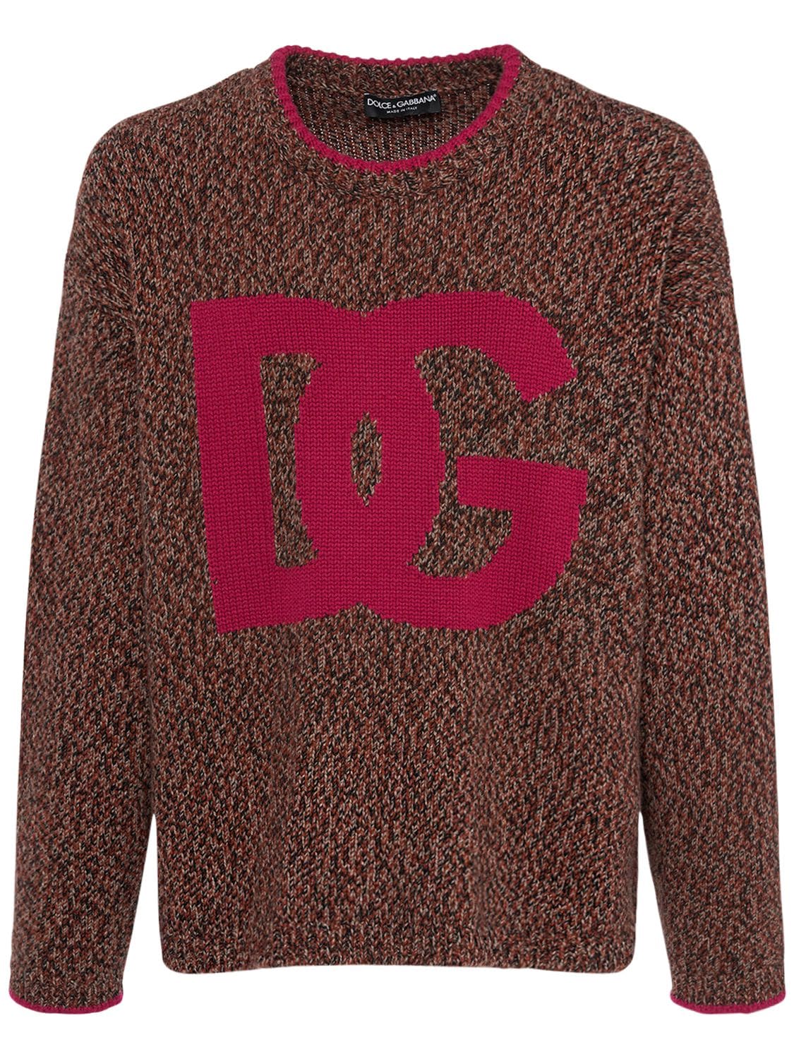 Dolce & Gabbana Logo Intarsia Wool Sweater In Brown,red