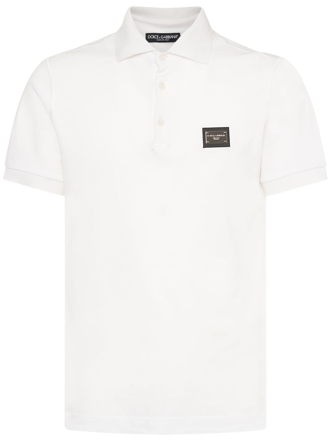 Shop Dolce & Gabbana Cotton Polo Shirt W/logo Plaque In White