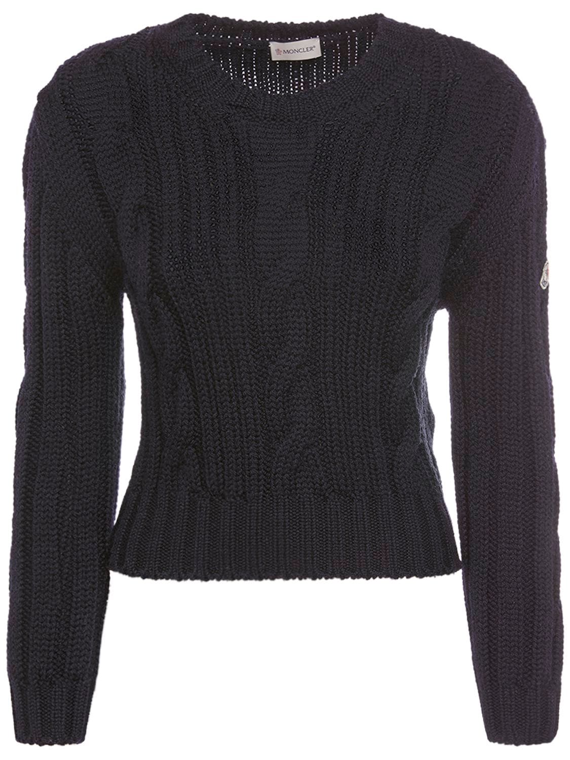 Moncler Tricot Wool Crewneck Sweater In Dunkelblau