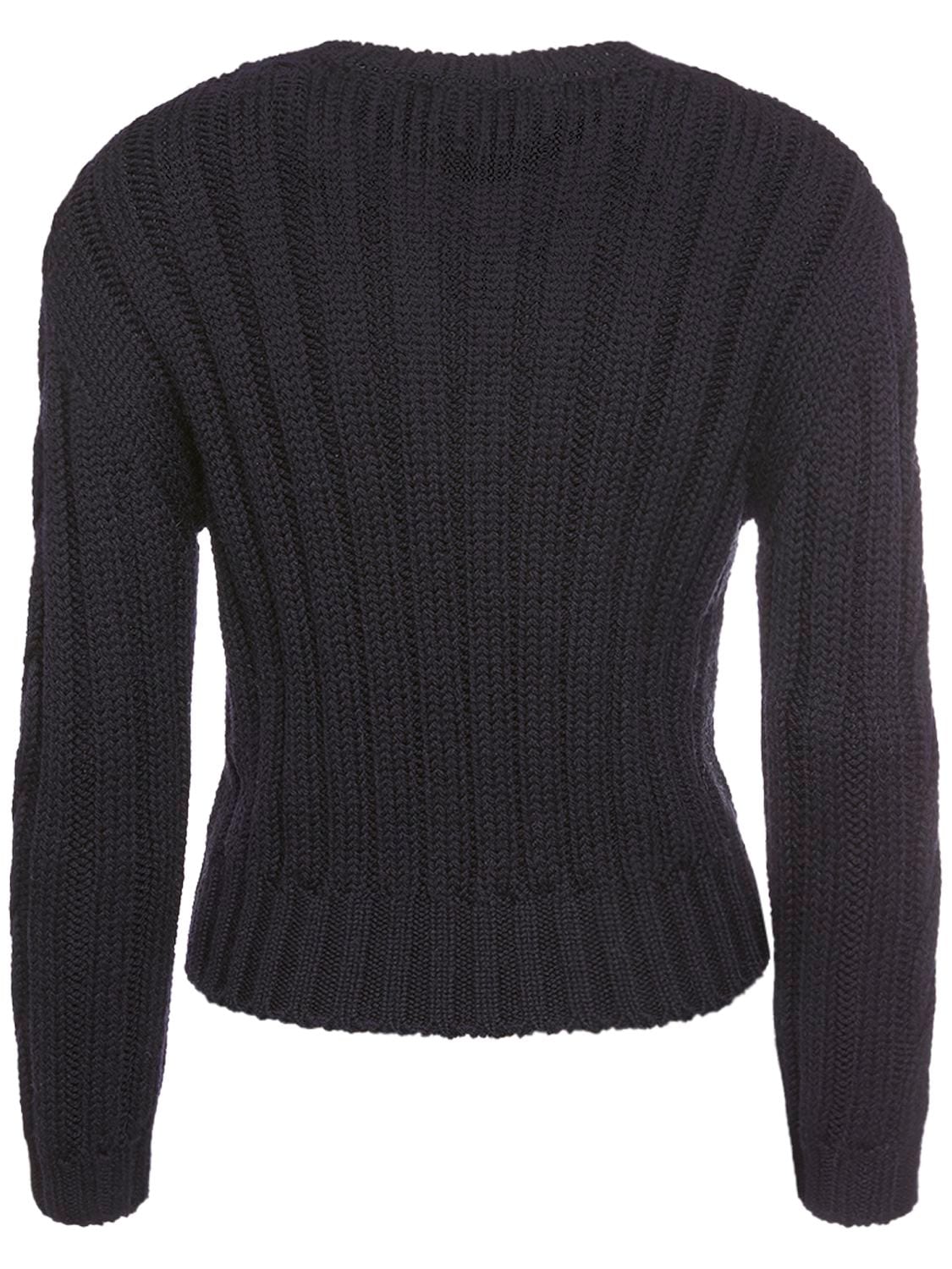 Shop Moncler Tricot Wool Crewneck Sweater In Dunkelblau