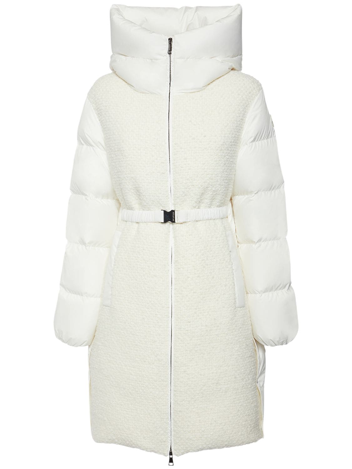 Moncler Caille Long Puffer Coat With Sherpa Front In Natural