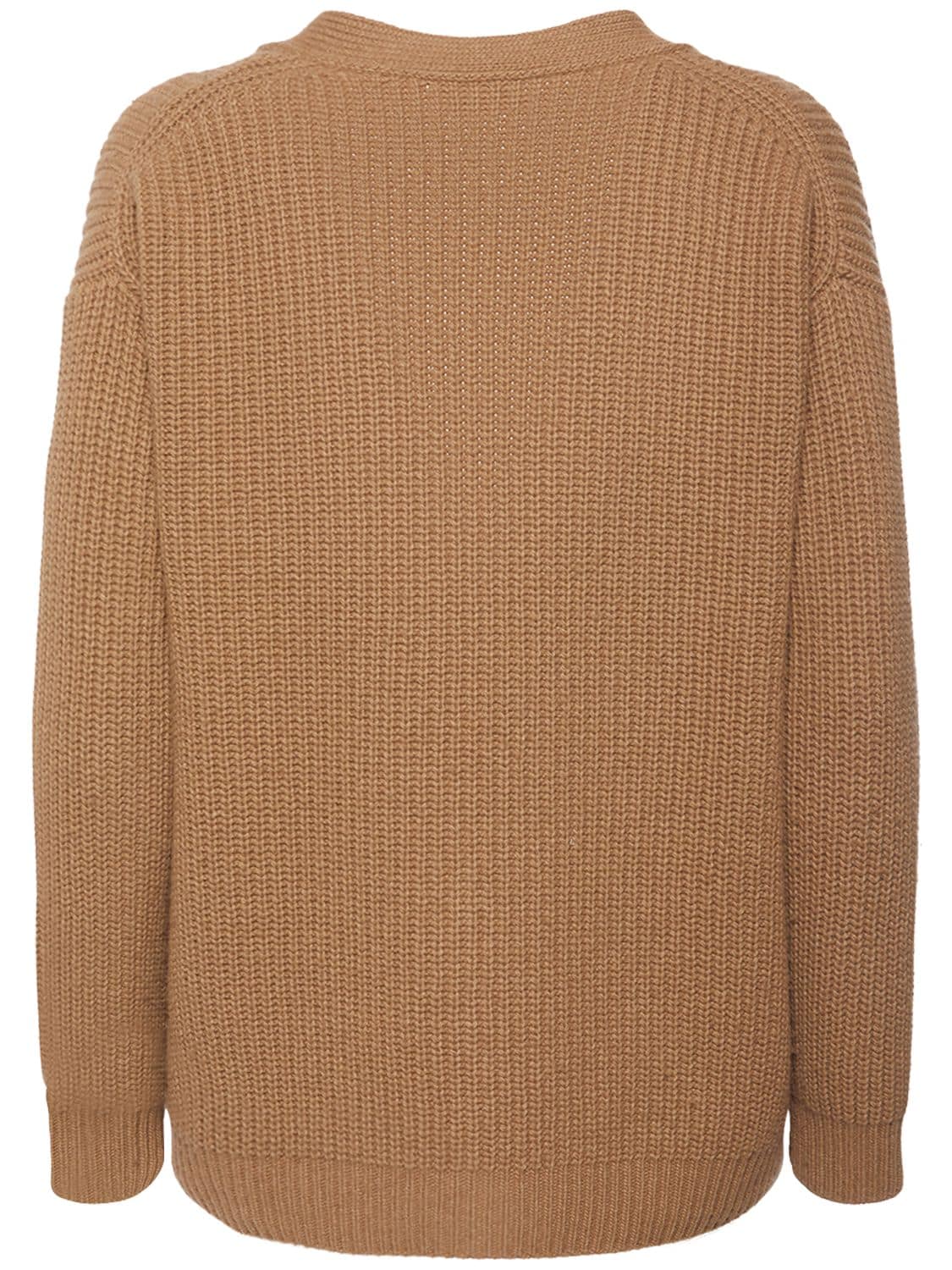 Shop Moncler Tricot Wool Blend Cardigan In Camel