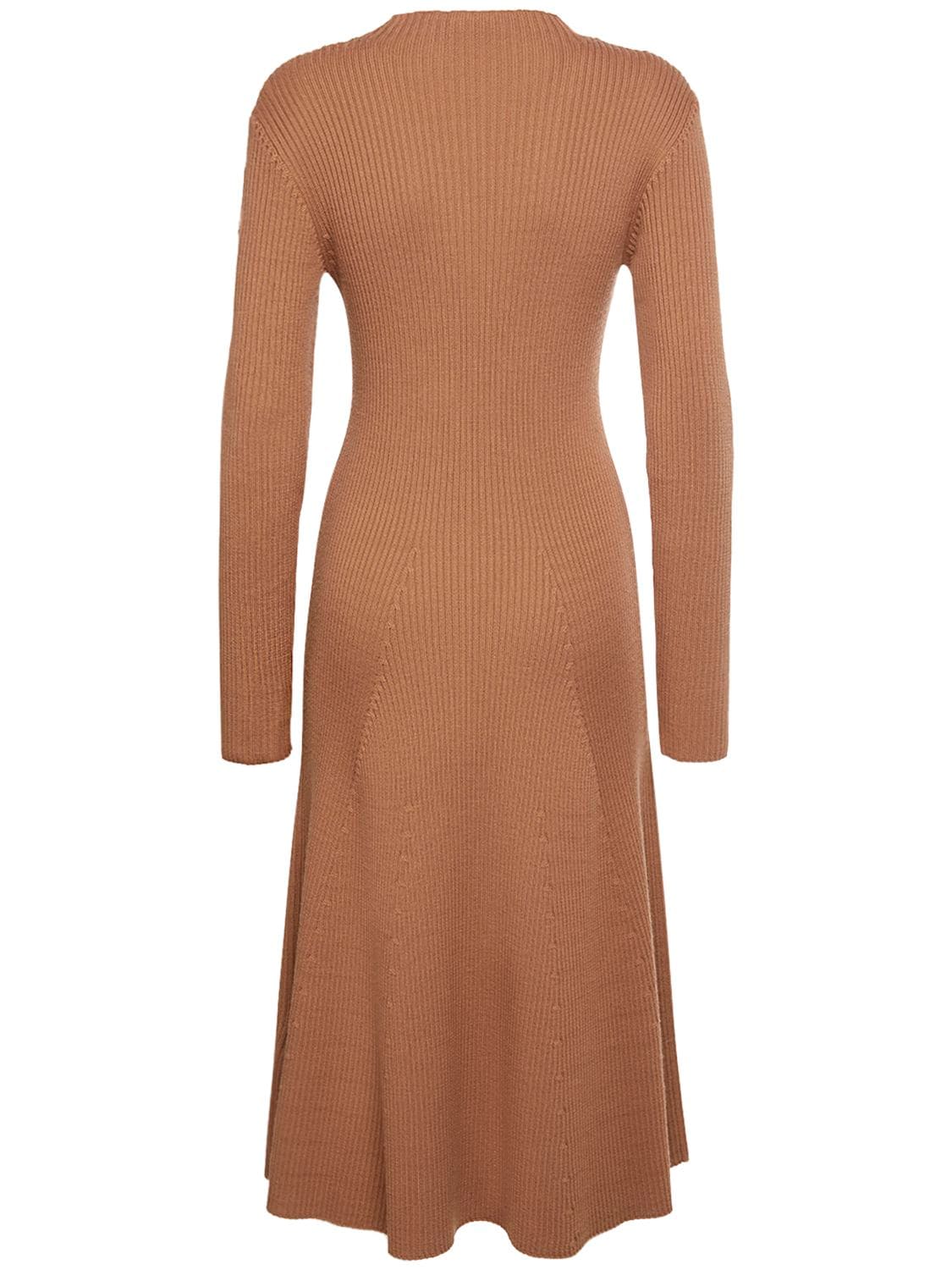 Shop Moncler Tricot Wool Blend Dress In Beige