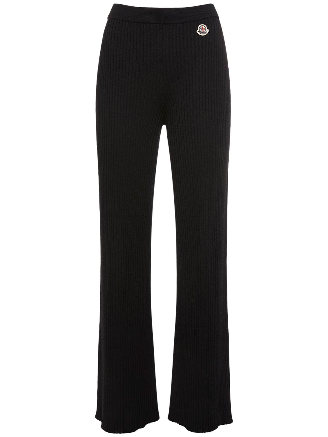 Shop Moncler Tricot Wool Blend Pants In Black