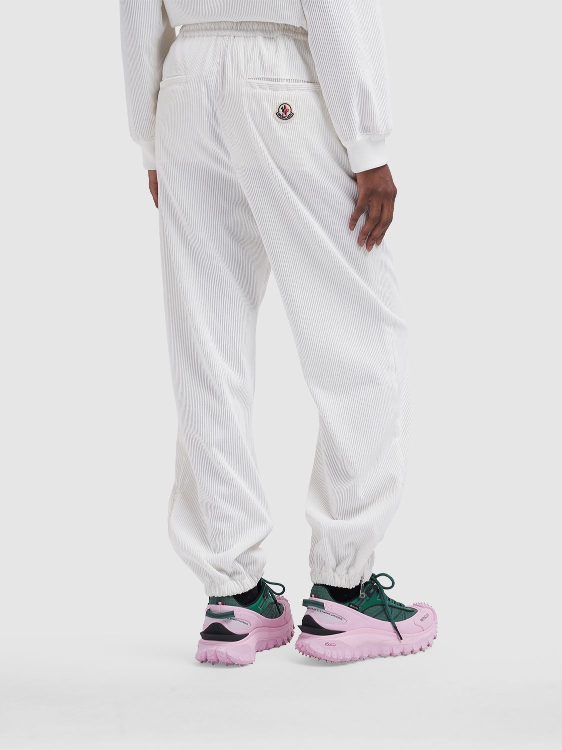 Shop Moncler Nylon Blend Jogging Pants In White,mid Grey