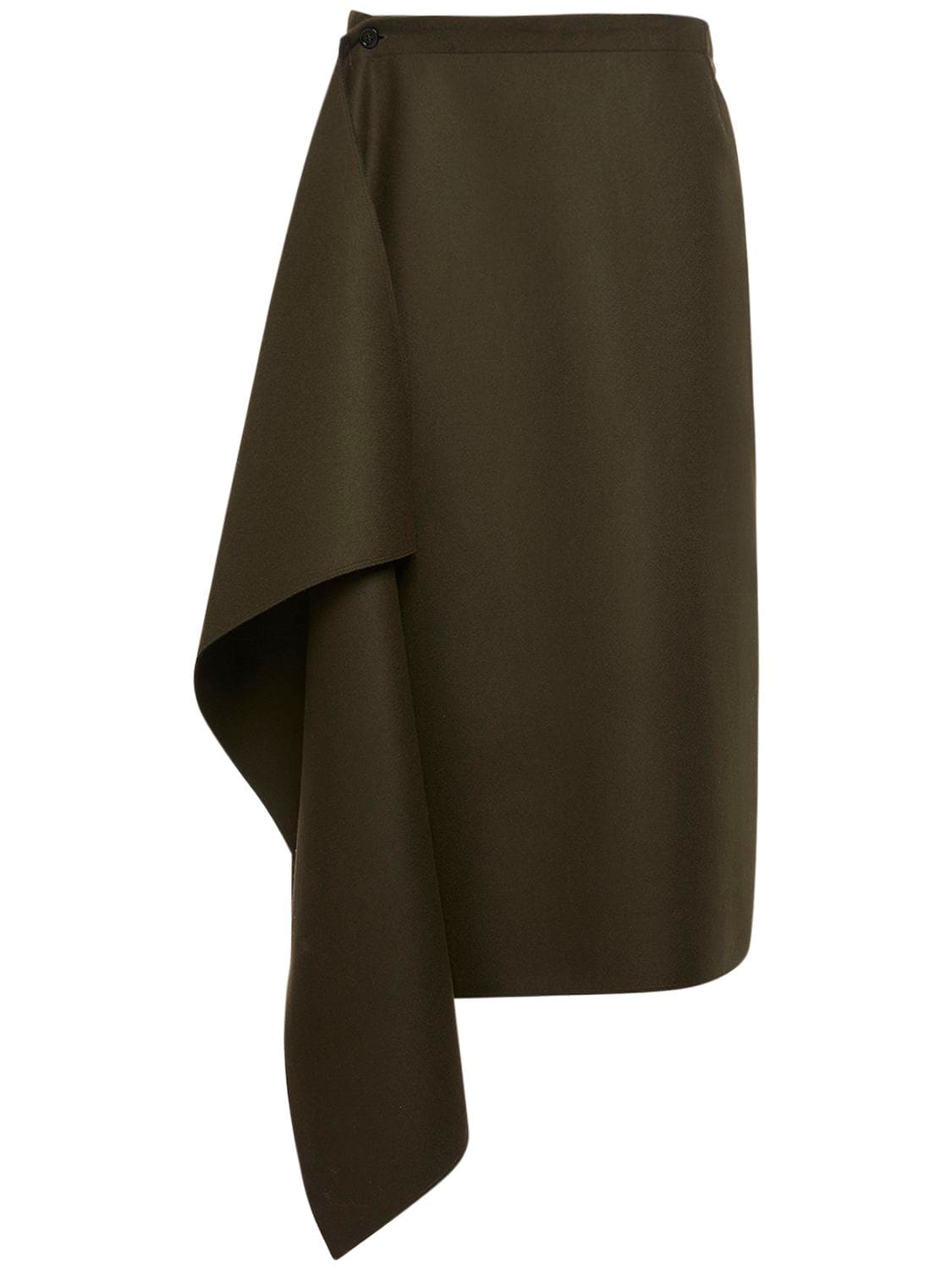 Shop Moncler Wool & Cashmere Midi Skirt In Olive Green