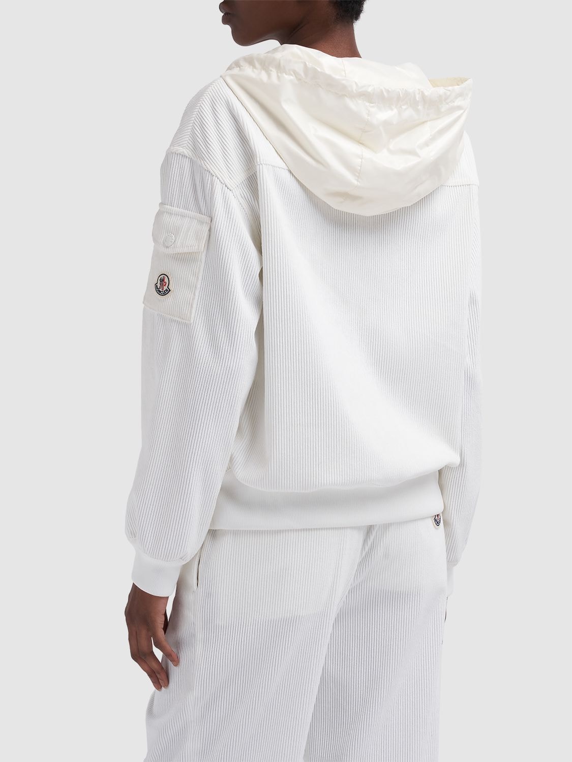Shop Moncler Nylon Blend Hoodie In White,mid Grey