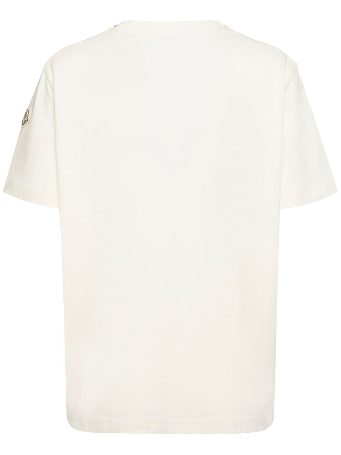 Shop Moncler Embellished Cotton Jersey T-shirt In Natural