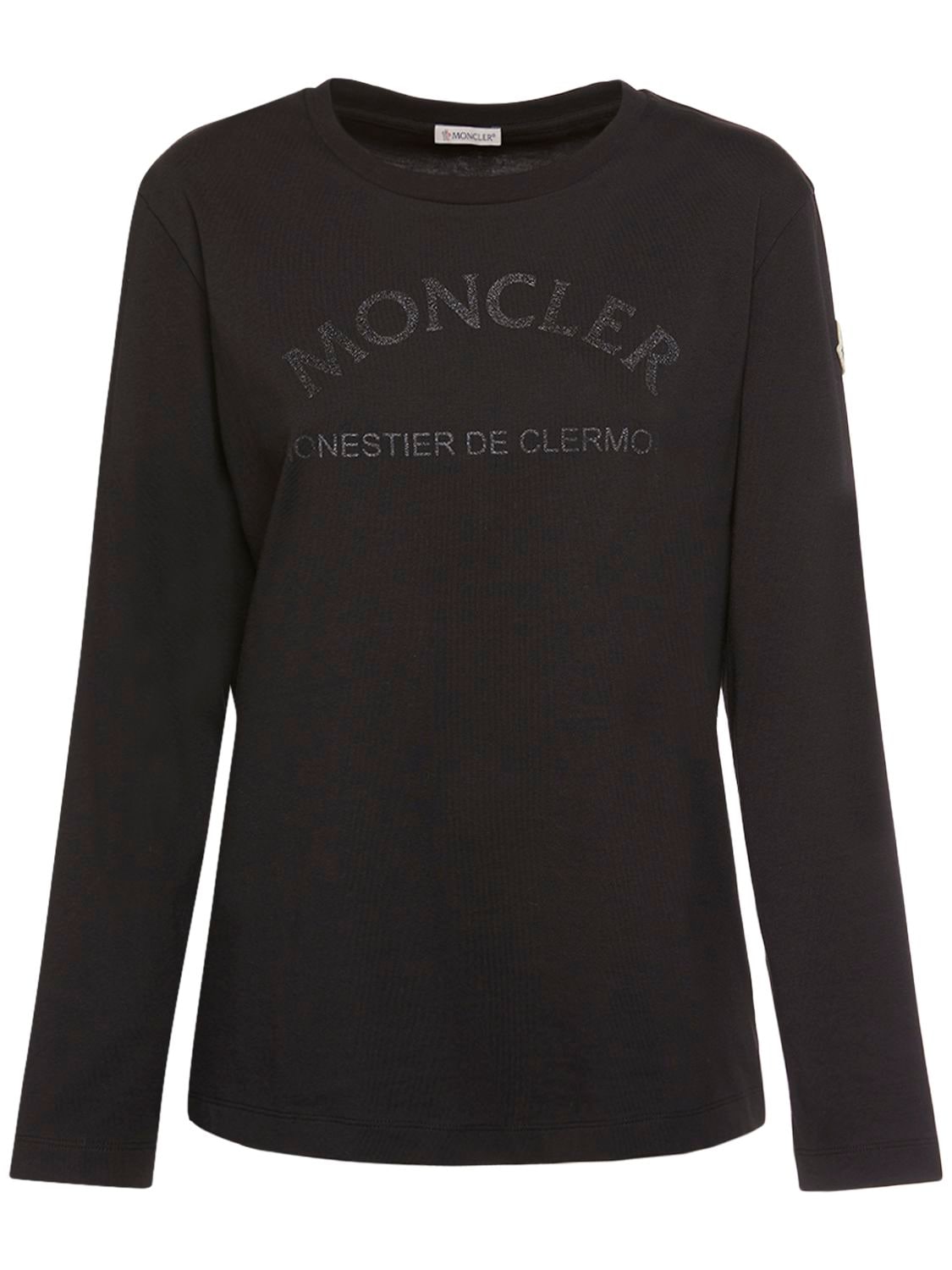 Moncler Cotton Jersey Long Sleeve T-shirt In Black