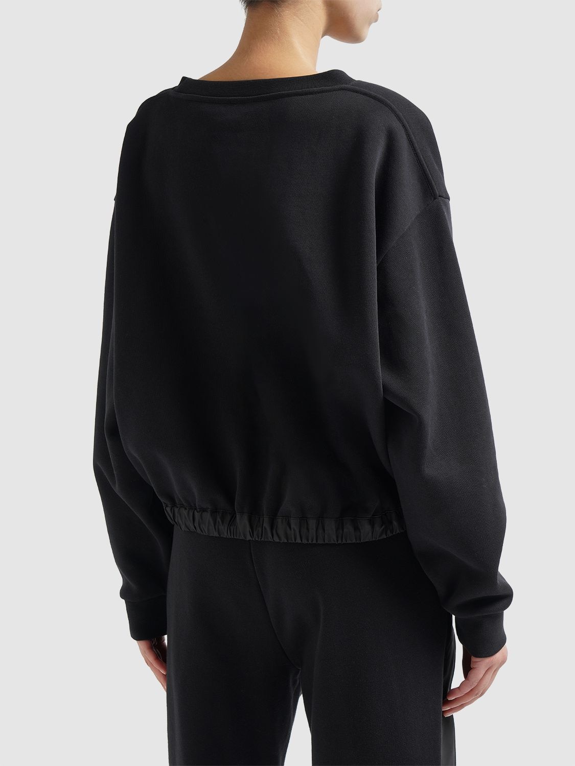 Shop Moncler Cotton Blend Crewneck Sweatshirt In Black