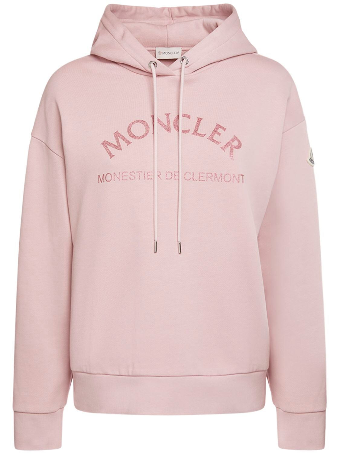 Shop Moncler Logo Cotton Blend Hoodie In Pastel Pink