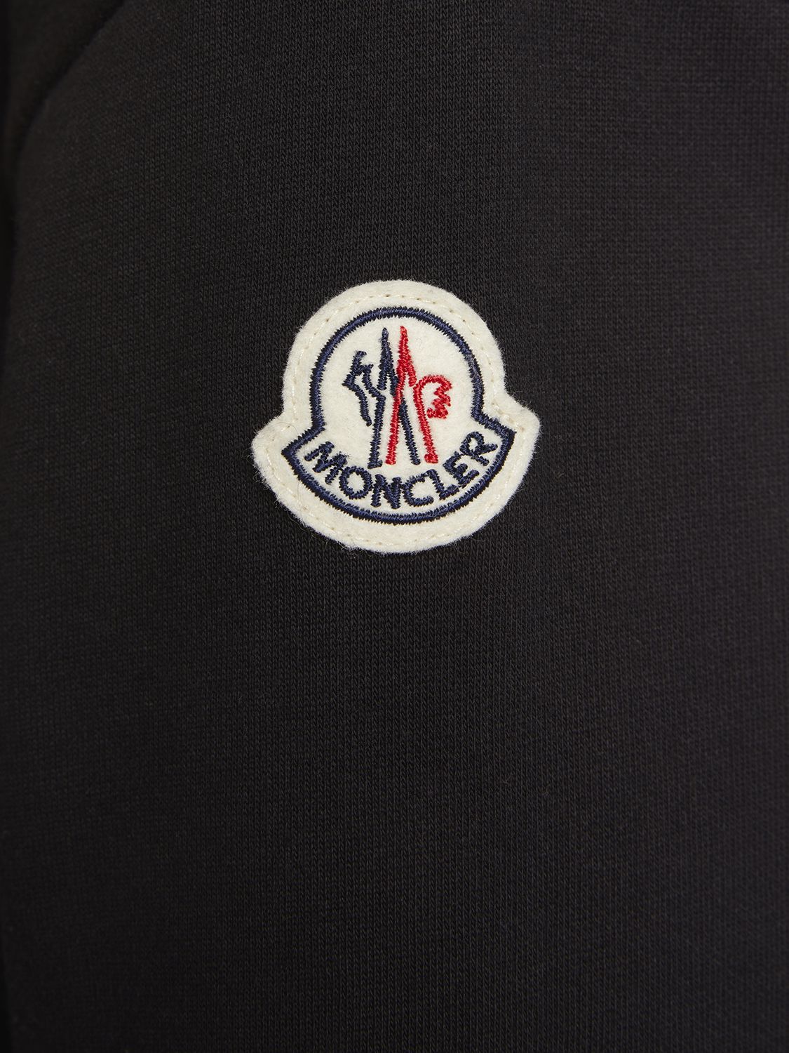 Shop Moncler Logo Cotton Blend Hoodie In Black