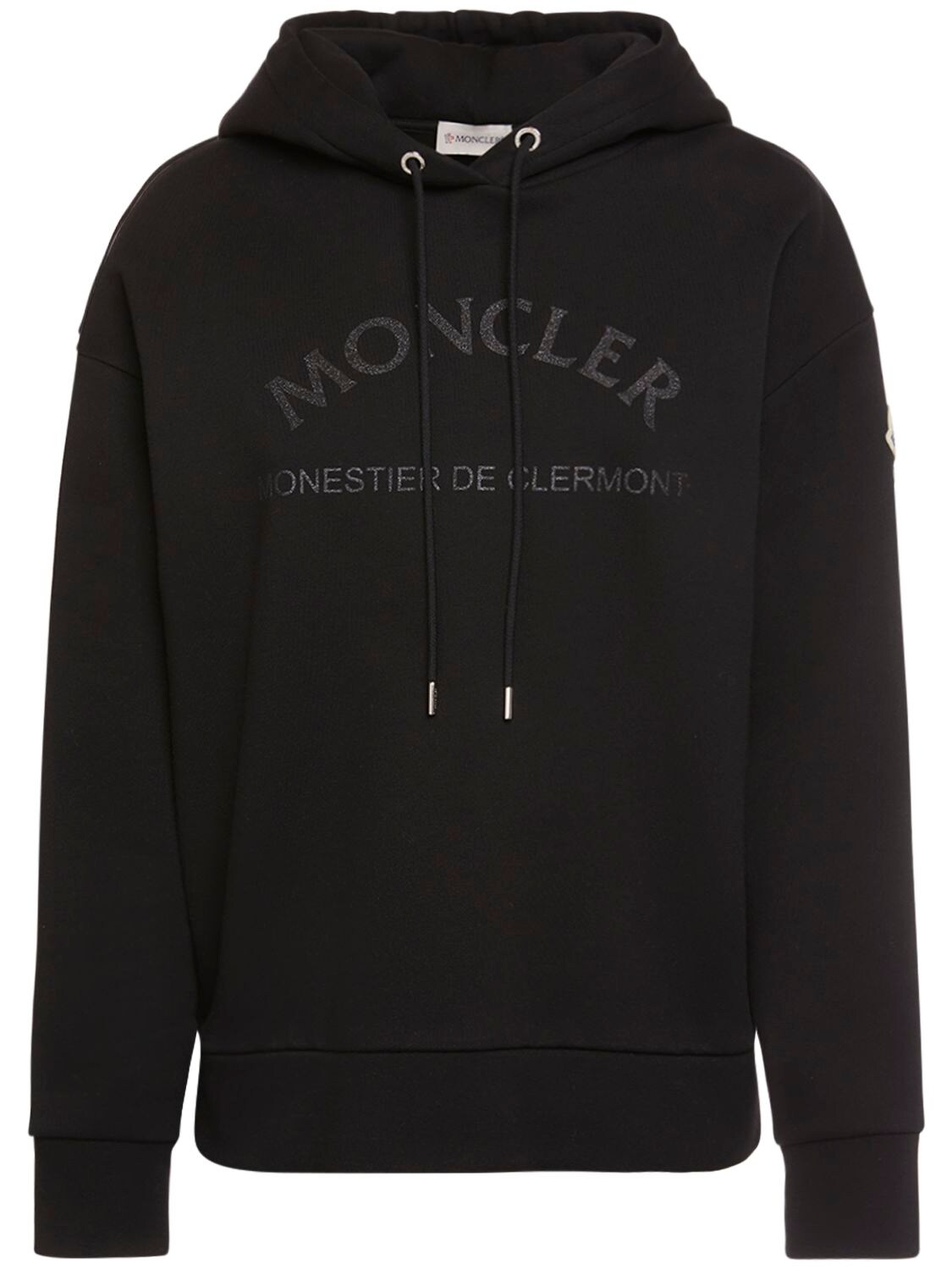 Shop Moncler Logo Cotton Blend Hoodie In Black