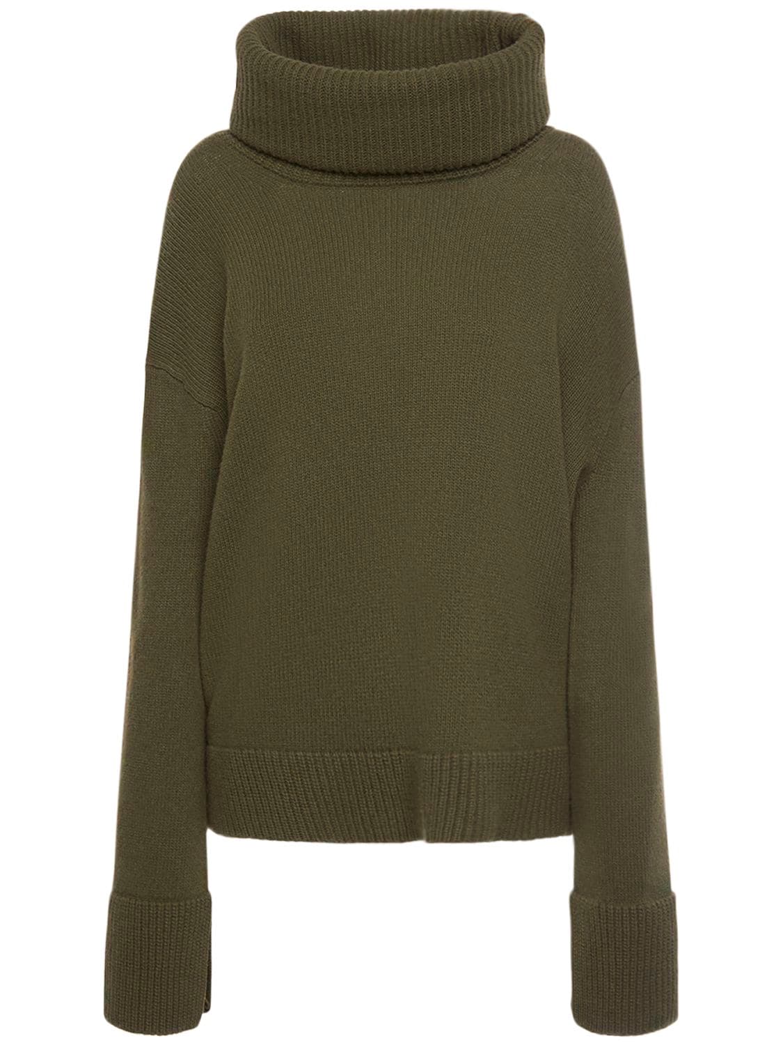 Shop Moncler Tricot Wool Knit Turtleneck Sweater In Green